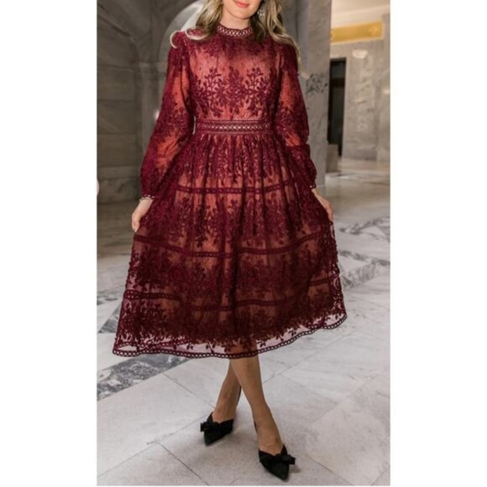 Elegant Wine Lace Dress - Picture 5 of 6